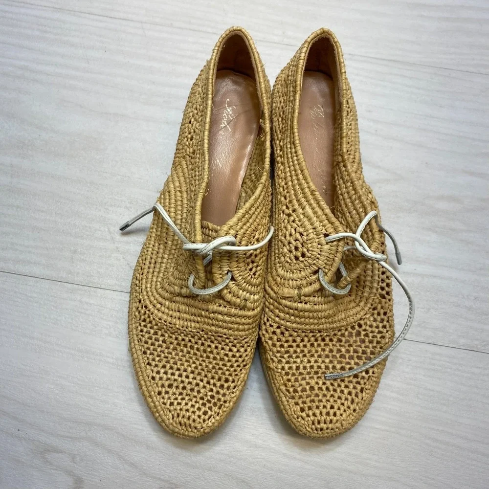 Robert Clergerie Wedge‎ Platform Shoes Womens 6 Beige Lisa Woven Natural Raffia